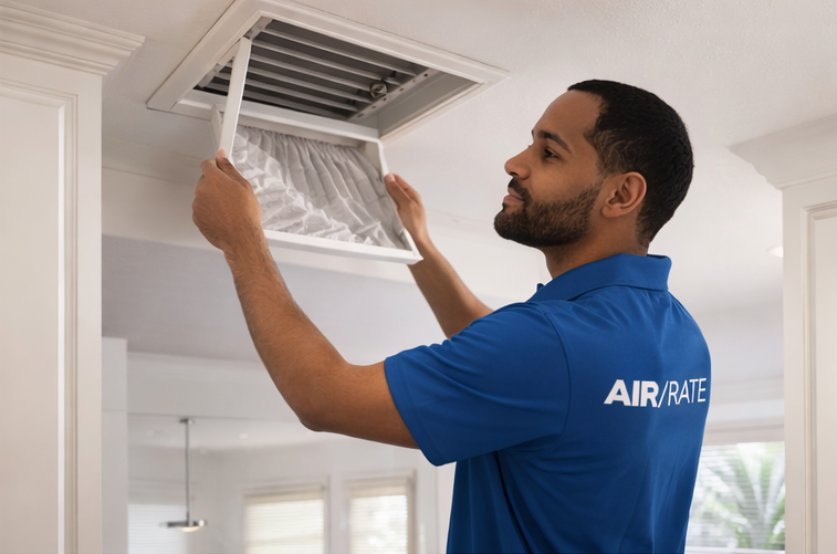 Technician replacing HVAC filter